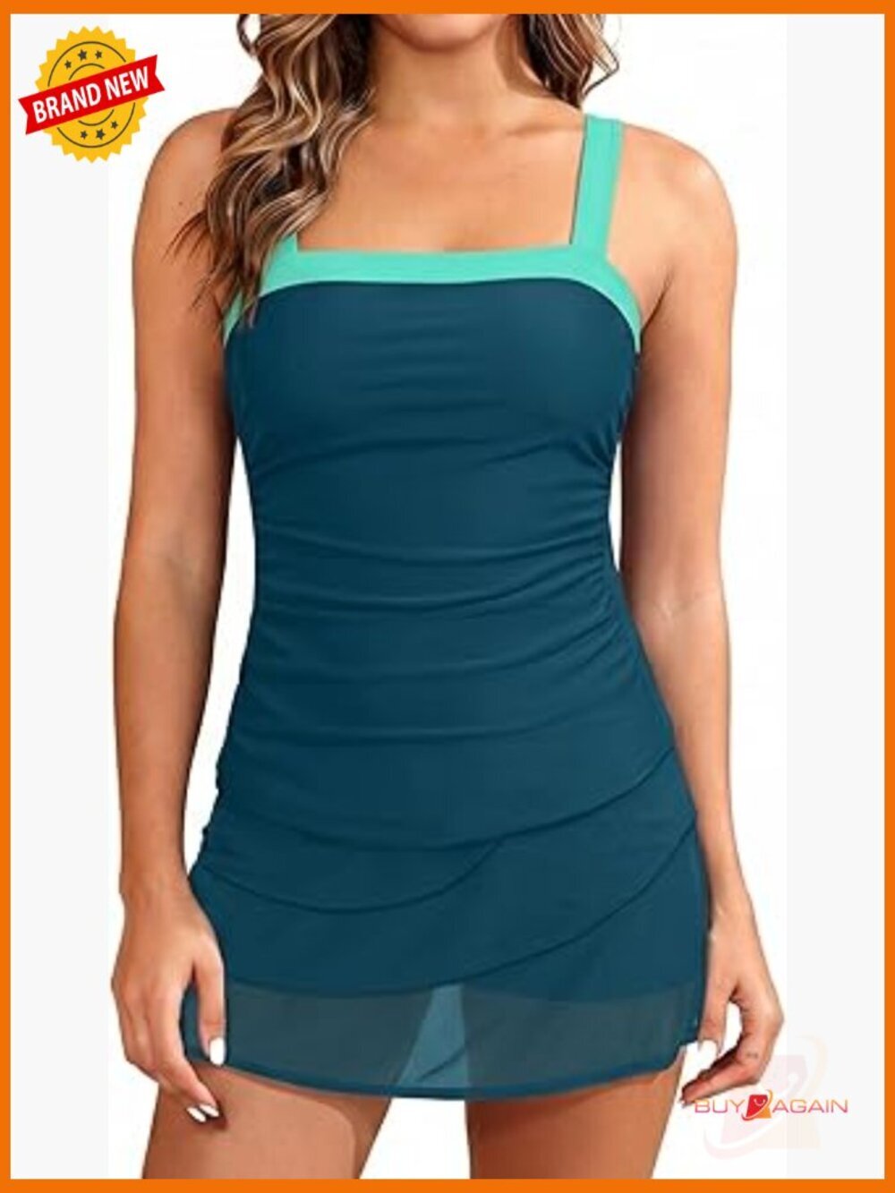 Tankini with Mesh Skirt and Boyshorts Tummy Control Swimwear